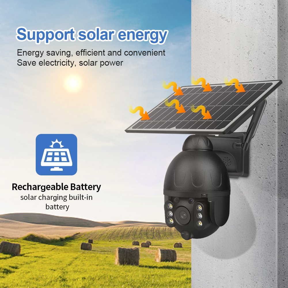 IP67 HD Solar Battery Powered 3MP PTZ Floodlight Camera Night Vision 4G Alarm Lens Options Cloud SD Card Data Storage Home