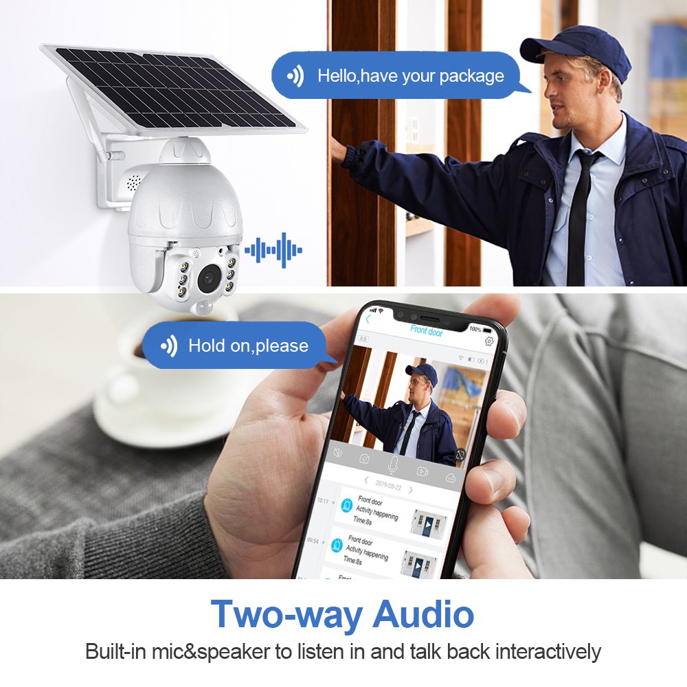 IP67 HD Solar Battery Powered 3MP PTZ Floodlight Camera Night Vision 4G Alarm Lens Options Cloud SD Card Data Storage Home