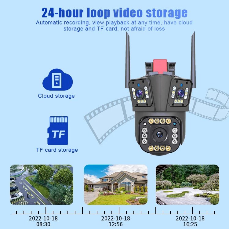 4K Three Camera Lenses Zoom Support RJ45 Interface Security Camera 360 Degrees IP66 Waterproof IP Network WIFI Wireless Camera