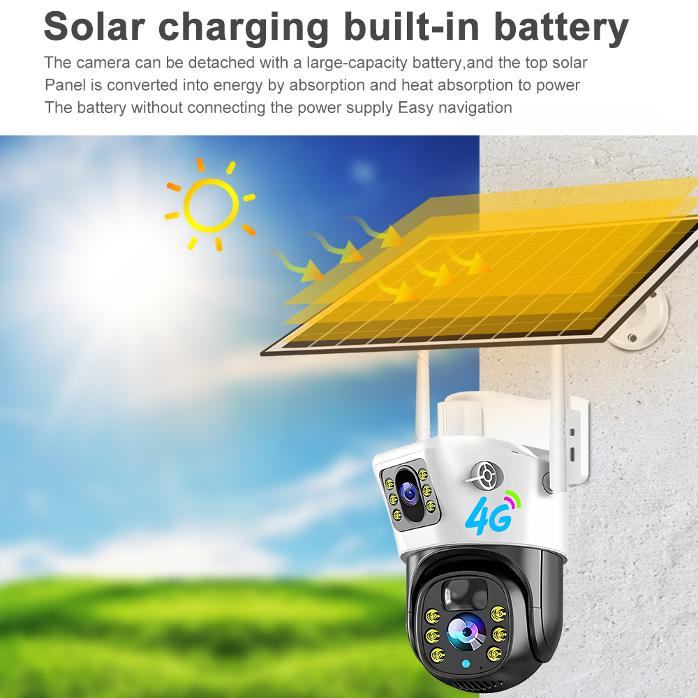 Outdoor Solar Powered 4G Wifi Bullet CCTV Camera with Night Vision Wide Angle CMOS Sensor Two-Way Audio 1-Year Warranty