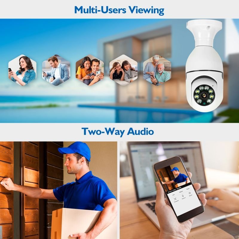 360 Panoramic Wifi HD night vision ip surveil mini surveillance home security wireless light bulb PTZ Home Security Cameras