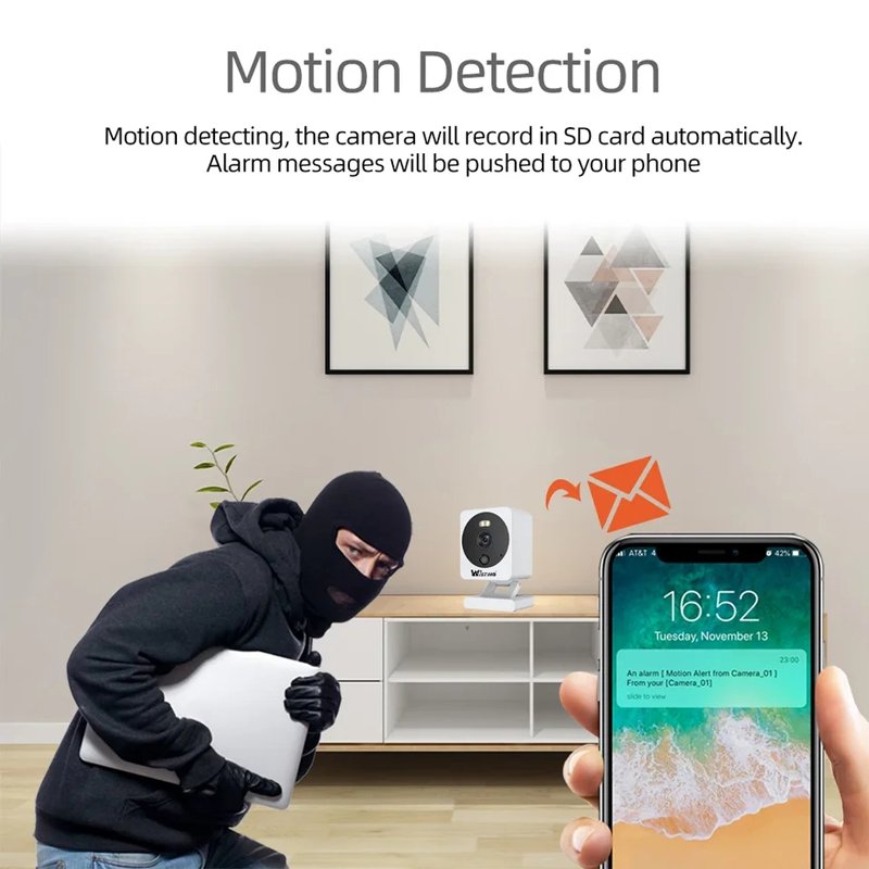 Wistino 5MP Wifi mini camera de surveillance sans fil motion detection alarm push ultra mini camera