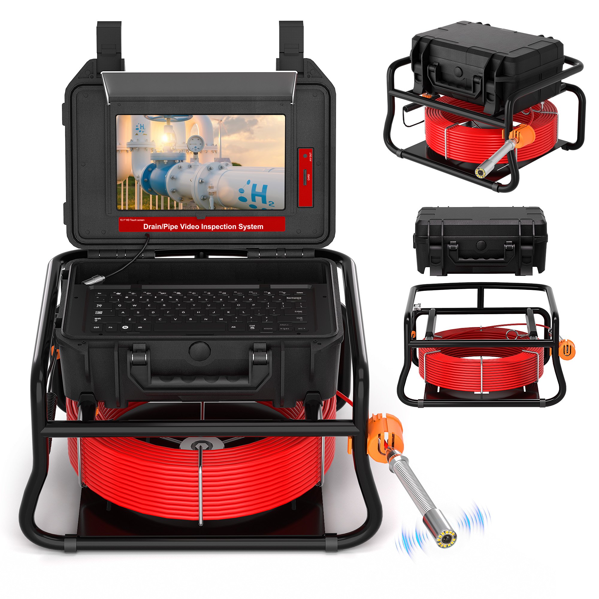 10.1inch HD 1080P Touch Screen 512HZ transmitter Self-leveling Pipe Inspection Camera Meter Counter 16GB DVR Video Sewer Camera