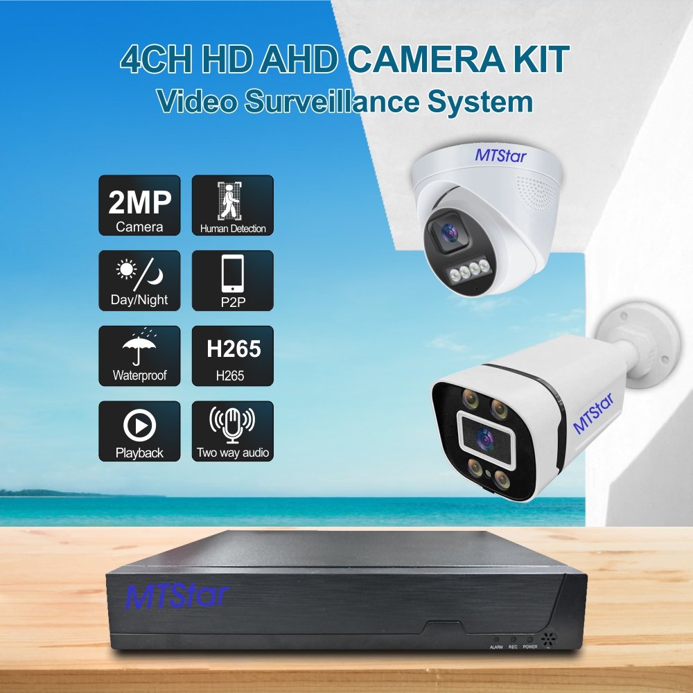 MTStar Waterproof bullet dome camera smart security cameraCCTV analog Camera System 4 channel AHD KIT Security camera