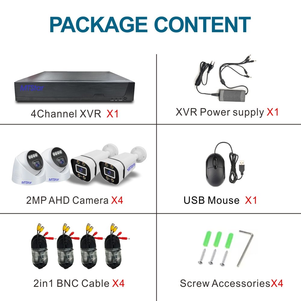 MTStar Waterproof bullet dome camera smart security cameraCCTV analog Camera System 4 channel AHD KIT Security camera