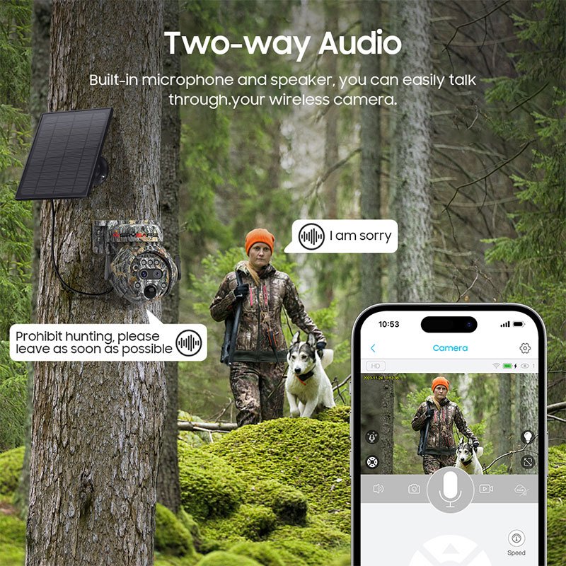 WERYSAFE 6mp 12X WIFI Dual Lens Outdoor Camouflage Shoot Hunting Network Camera Hunter Trail 4G Solar Battery PTZ Camera