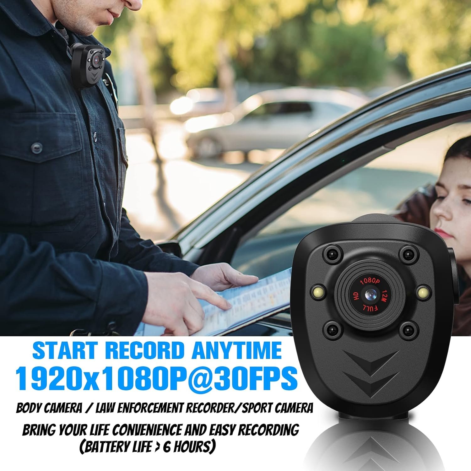 Mini Body Camera Video Recorder with Night Vision IR & Loop Record HD 1080P Wearable Cam for Home Outdoor Security Guard