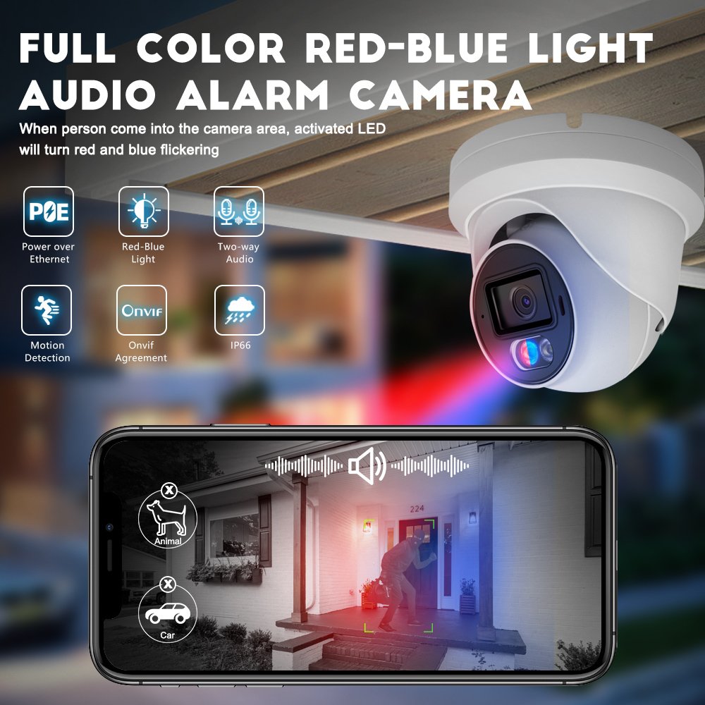 8MP H.265 POE IP Camera Indoor Outdoor Optional Fixed Lens Two way AudioIP66 Network Camera