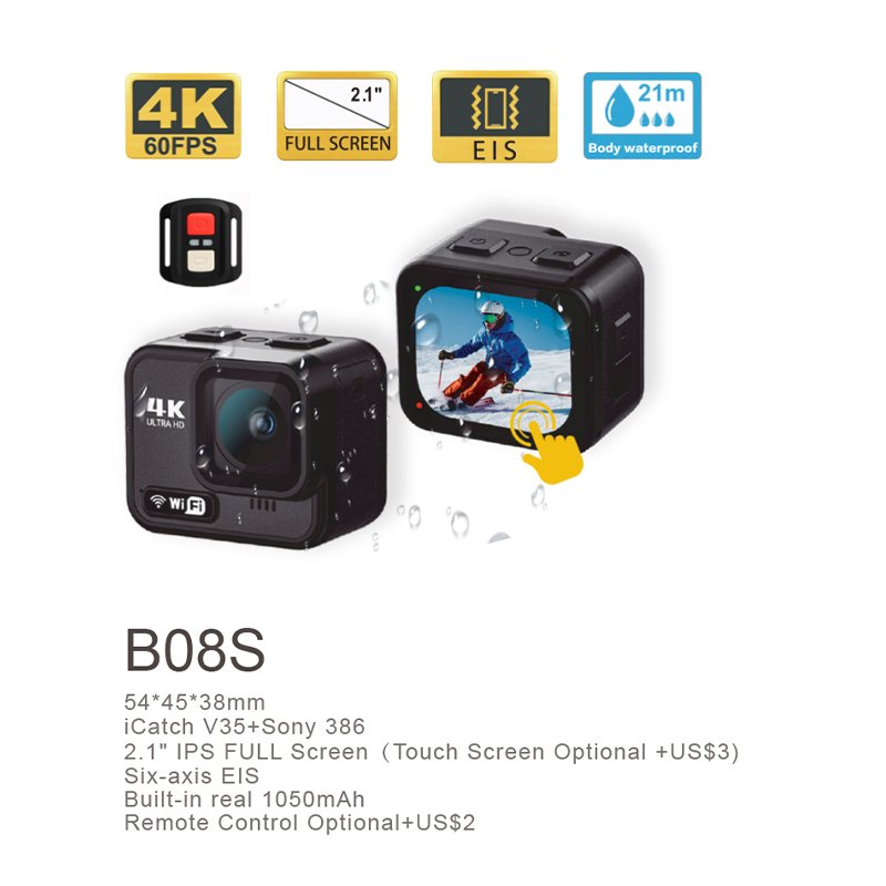 High Quality Mini Cube 4K Sports Camera 20Mp 21m Body Waterproof Underwater Camera 2.1'' Lcd Ultra Action Camera