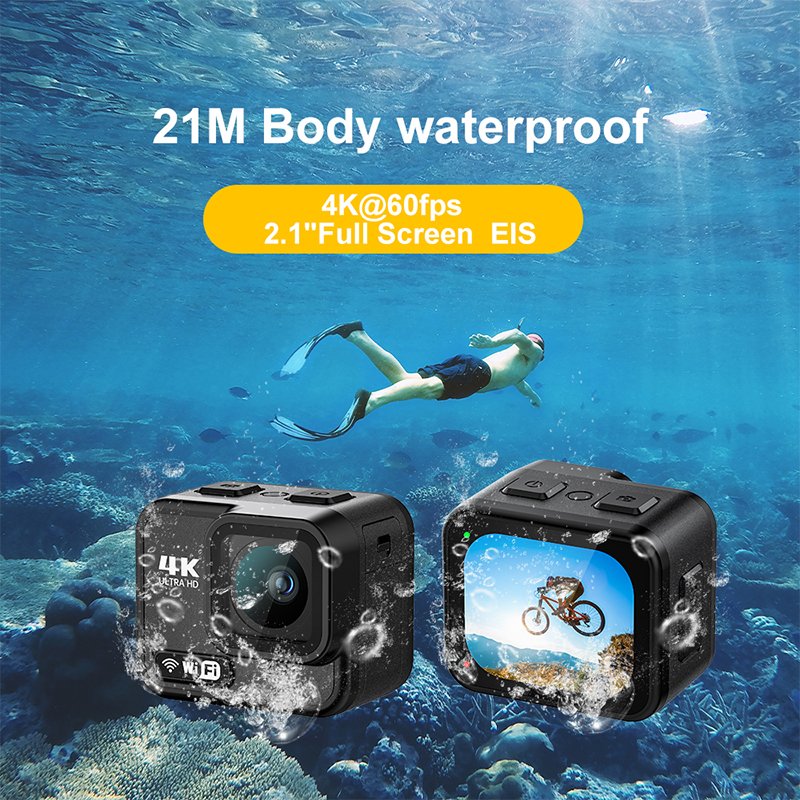 High Quality Mini Cube 4K Sports Camera 20Mp 21m Body Waterproof Underwater Camera 2.1'' Lcd Ultra Action Camera