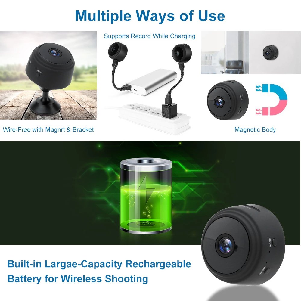 mini camera without wire 1080P HD WiFi home indoor outdoor ip camera for baby/pet A9 camera