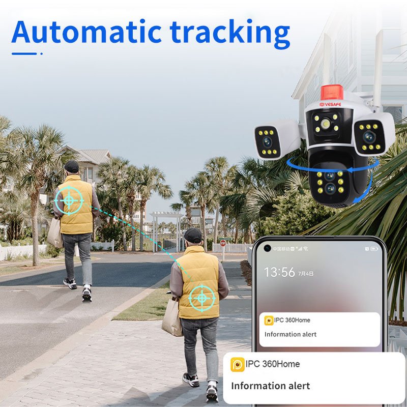 VESAFE Outdoor Surveillance 16MP Wifi 10x Zoom Audio Ptz Four-Lens Lenses Three Screens Security Cctv Network Camera