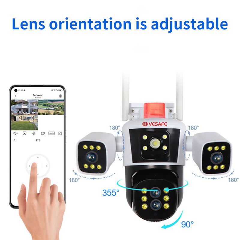 VESAFE Outdoor Surveillance 16MP Wifi 10x Zoom Audio Ptz Four-Lens Lenses Three Screens Security Cctv Network Camera