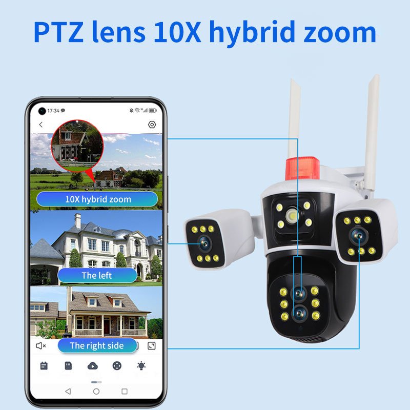 VESAFE Outdoor Surveillance 16MP Wifi 10x Zoom Audio Ptz Four-Lens Lenses Three Screens Security Cctv Network Camera