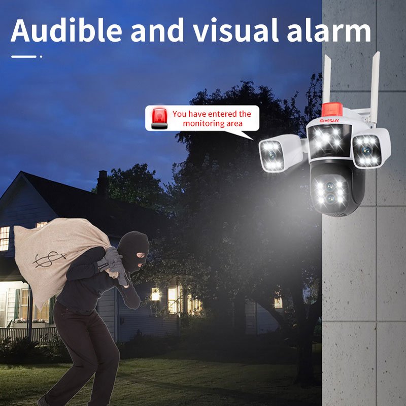 VESAFE Outdoor Surveillance 16MP Wifi 10x Zoom Audio Ptz Four-Lens Lenses Three Screens Security Cctv Network Camera