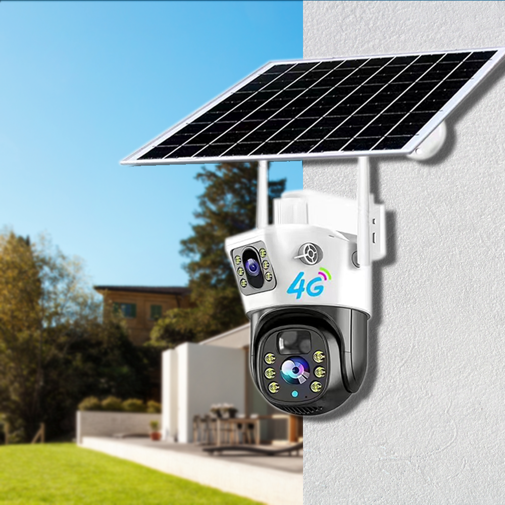 V380 Outdoor Network Camera dual lens 2MP+2MP Lens Built-in Battery Solar Charging System Low Power Energy-Saving SD Cloud