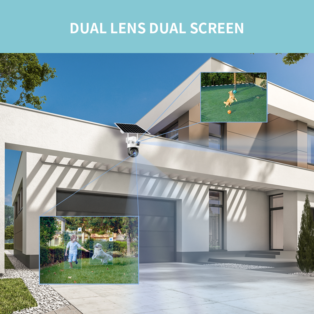 V380 Outdoor Network Camera dual lens 2MP+2MP Lens Built-in Battery Solar Charging System Low Power Energy-Saving SD Cloud