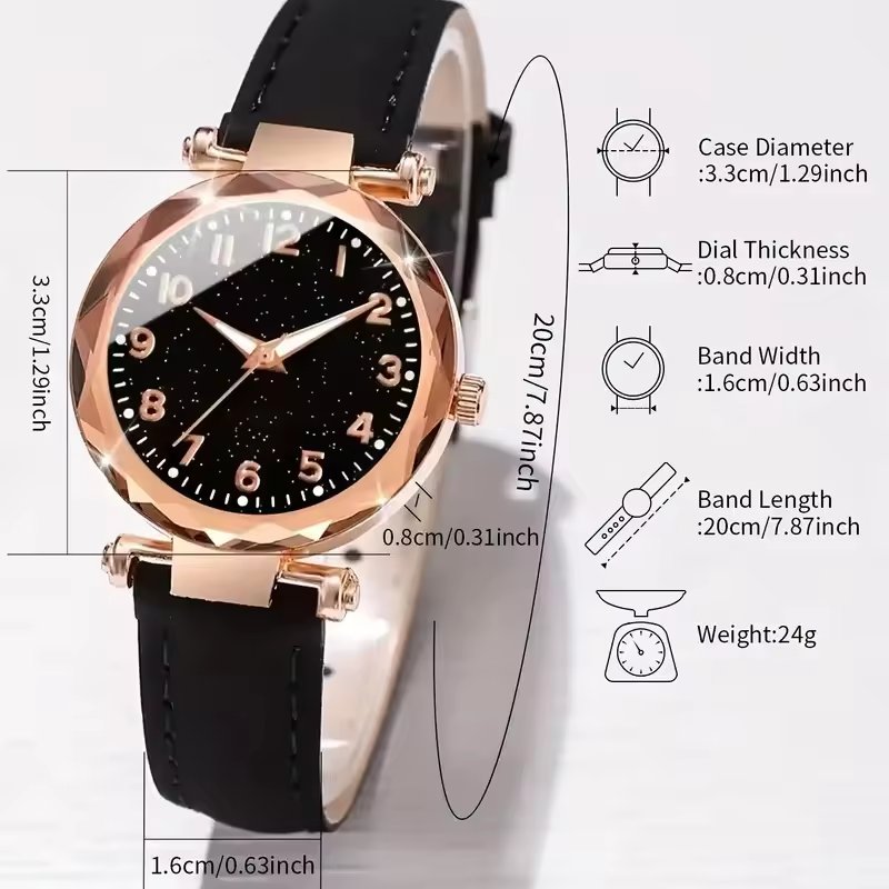 2pcs/set Women's Chronograph Quartz Watch Lady Fashion Wrist Watch Luxury Quartz Analog PU Leather Watch Bracelet