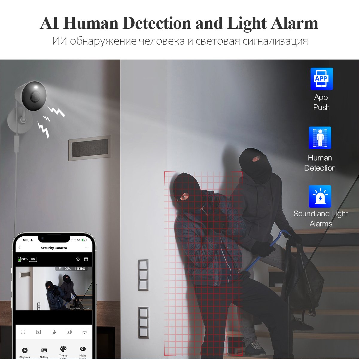 2MP HD 1080P Smart Home Wireless Wifi IP Security Camera Two Way Audio Indoor Human Detection Support Alexa Network Camera
