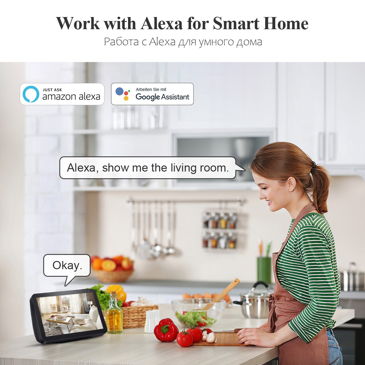 2MP HD 1080P Smart Home Wireless Wifi IP Security Camera Two Way Audio Indoor Human Detection Support Alexa Network Camera