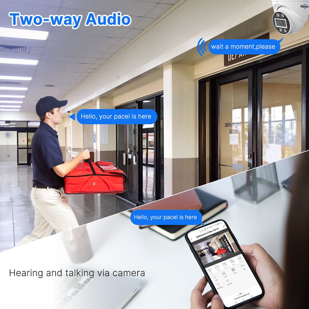Hiseeu 2.8mm 8MP Full Color Turret PoE CCTV Camera Waterproof Audio ColorVu Outdoor Security IP Network Camera 4K