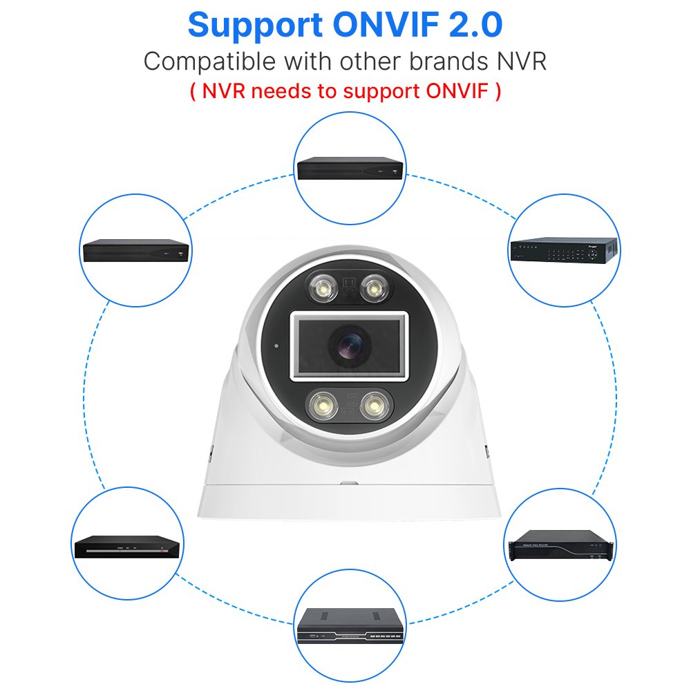 Hiseeu 2.8mm 8MP Full Color Turret PoE CCTV Camera Waterproof Audio ColorVu Outdoor Security IP Network Camera 4K