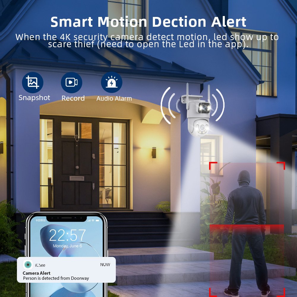 Cameras De Seguridad Wifi 6MP Dual Lens iCsee ptz WIFI Camera Outdoor Human Auto Tracking Wireless Security icsee WIFI Camera