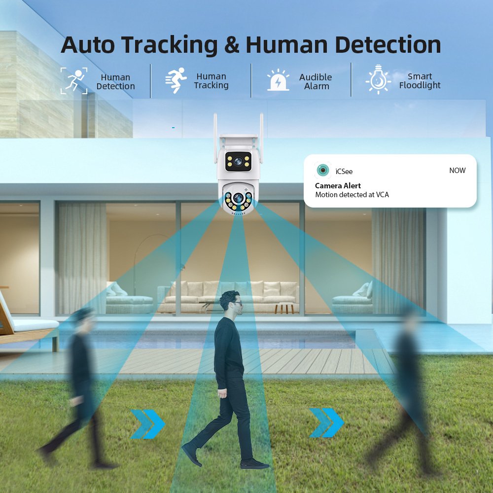 Cameras De Seguridad Wifi 6MP Dual Lens iCsee ptz WIFI Camera Outdoor Human Auto Tracking Wireless Security icsee WIFI Camera