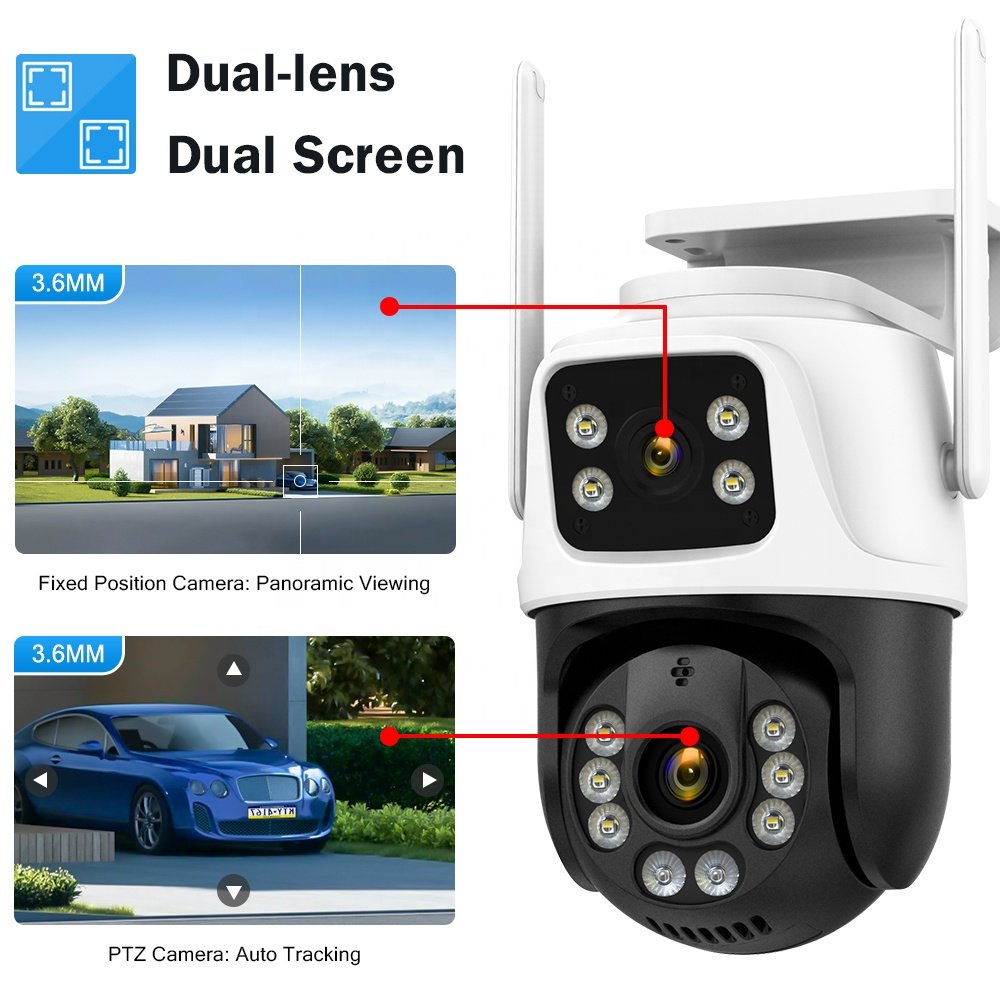 Dual Lens 360 Degree Wireless Network Camera Support Bluetooth Max 128GB SD Card Storage Surveillance PTZ Camera