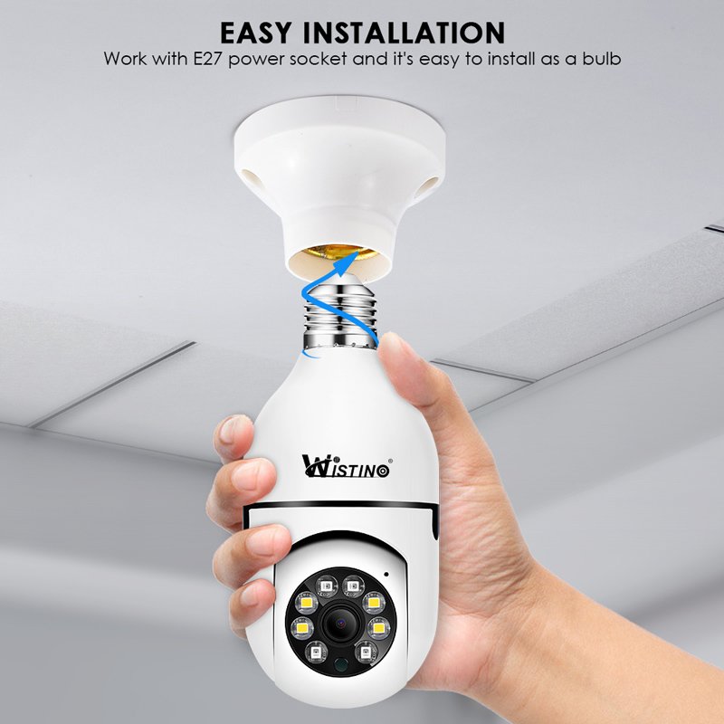 Wistino 5GHZ 360 Panoramic Wifi HD Night Vision ip Mini surveillance Home Security Wireless light bulb PTZ Home Security Cameras