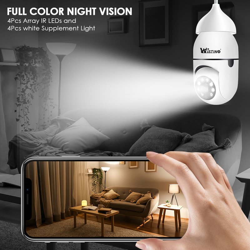 Wistino 5GHZ 360 Panoramic Wifi HD Night Vision ip Mini surveillance Home Security Wireless light bulb PTZ Home Security Cameras