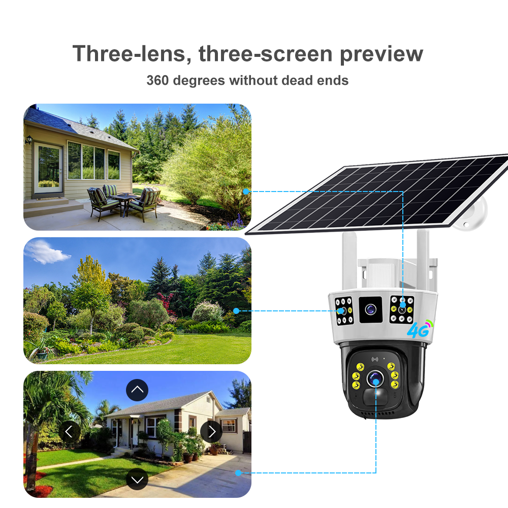 v380 Dual Lens Outdoor Solar Camera 4G Sim Card 2MP WiFi IP Camera Waterproof Solar Panel PTZ Two-Way Audio Cloud Memory Card