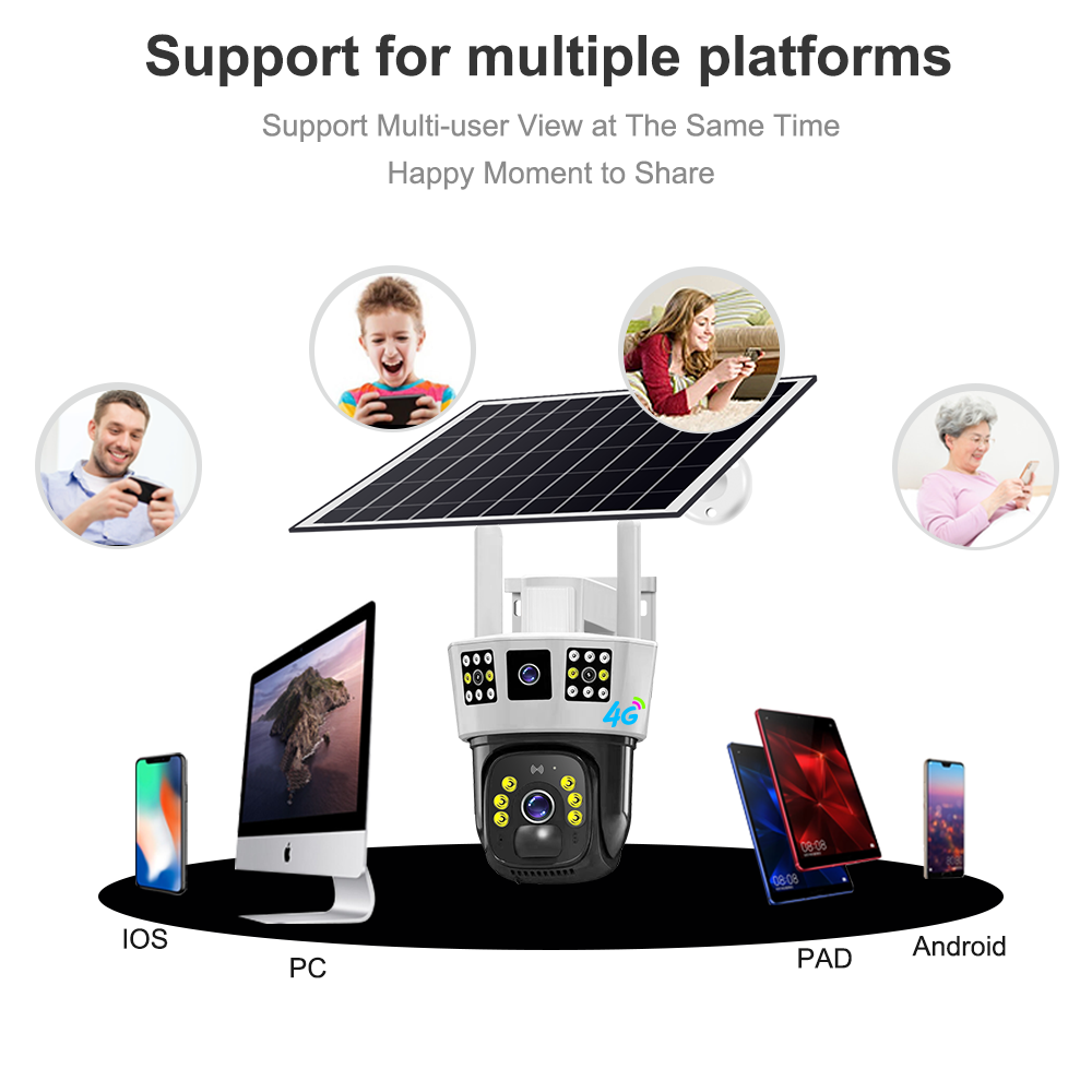 v380 Dual Lens Outdoor Solar Camera 4G Sim Card 2MP WiFi IP Camera Waterproof Solar Panel PTZ Two-Way Audio Cloud Memory Card