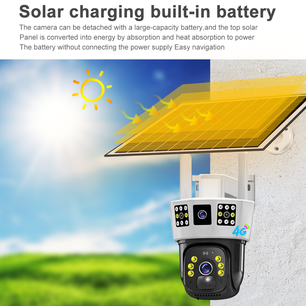 v380 Dual Lens Outdoor Solar Camera 4G Sim Card 2MP WiFi IP Camera Waterproof Solar Panel PTZ Two-Way Audio Cloud Memory Card