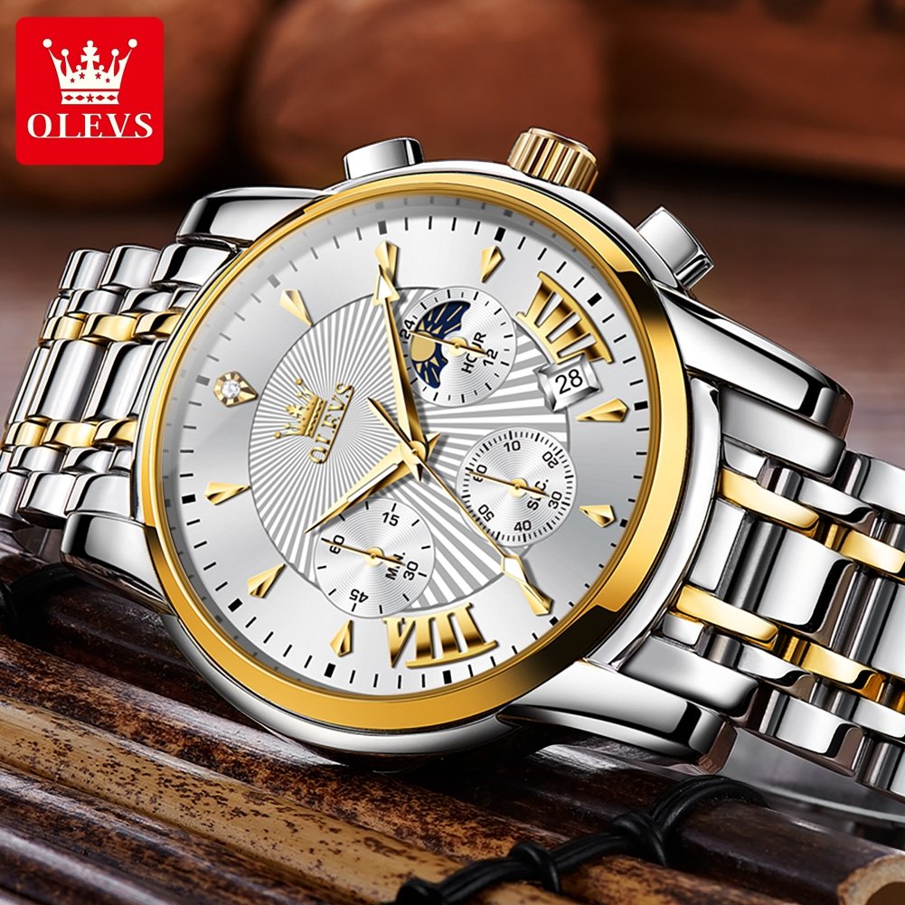 OLEVS 2892 Watches Casual Sports Waterproof Analog Quartz Multifunction Chronograph stainless steel Business Watch For Men Relo
