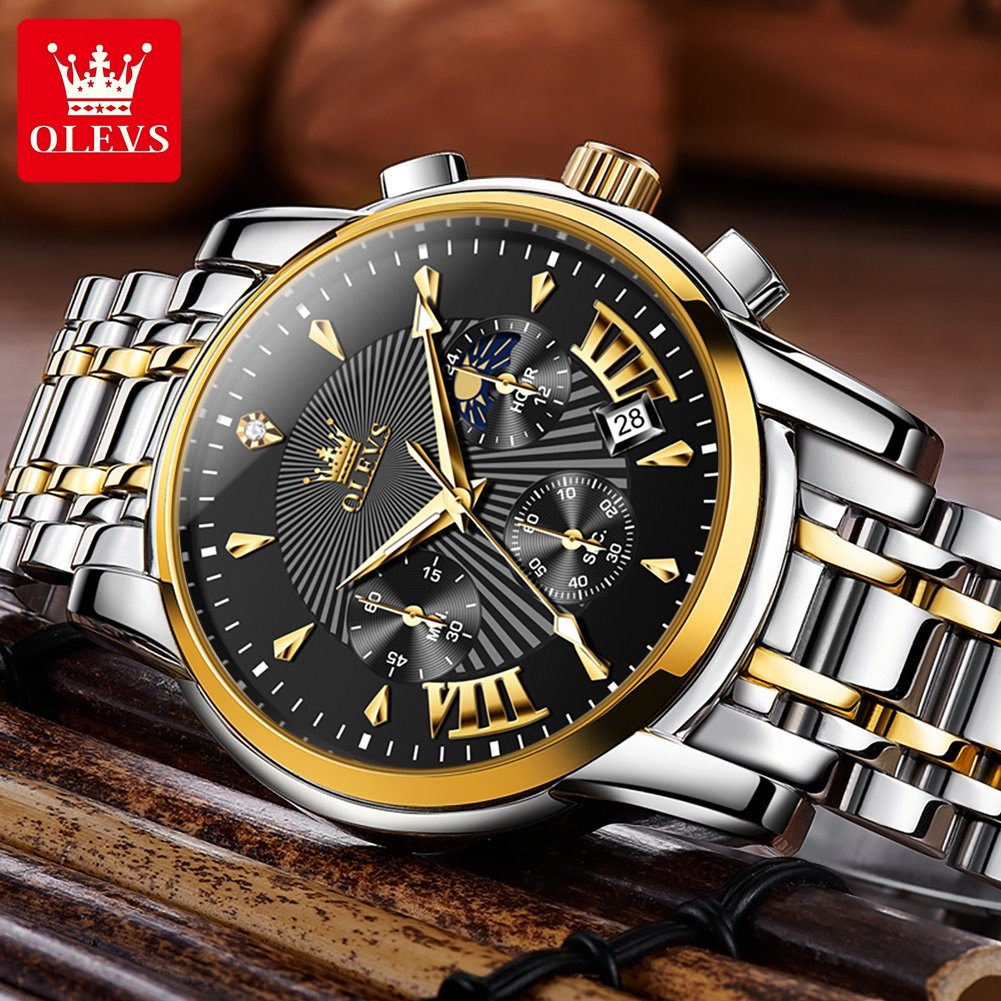 OLEVS 2892 Watches Casual Sports Waterproof Analog Quartz Multifunction Chronograph stainless steel Business Watch For Men Relo