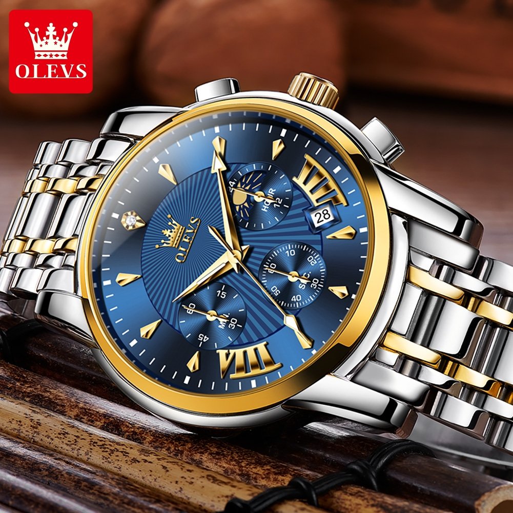 OLEVS 2892 Watches Casual Sports Waterproof Analog Quartz Multifunction Chronograph stainless steel Business Watch For Men Relo