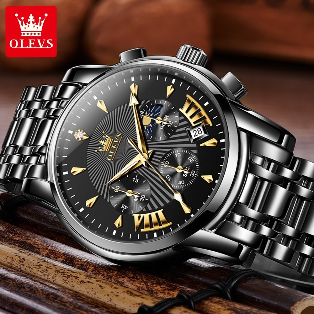 OLEVS 2892 Watches Casual Sports Waterproof Analog Quartz Multifunction Chronograph stainless steel Business Watch For Men Relo