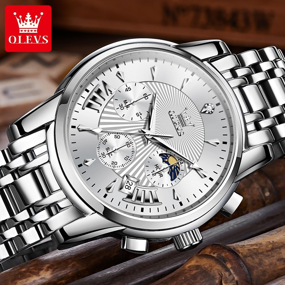 OLEVS 2892 Watches Casual Sports Waterproof Analog Quartz Multifunction Chronograph stainless steel Business Watch For Men Relo