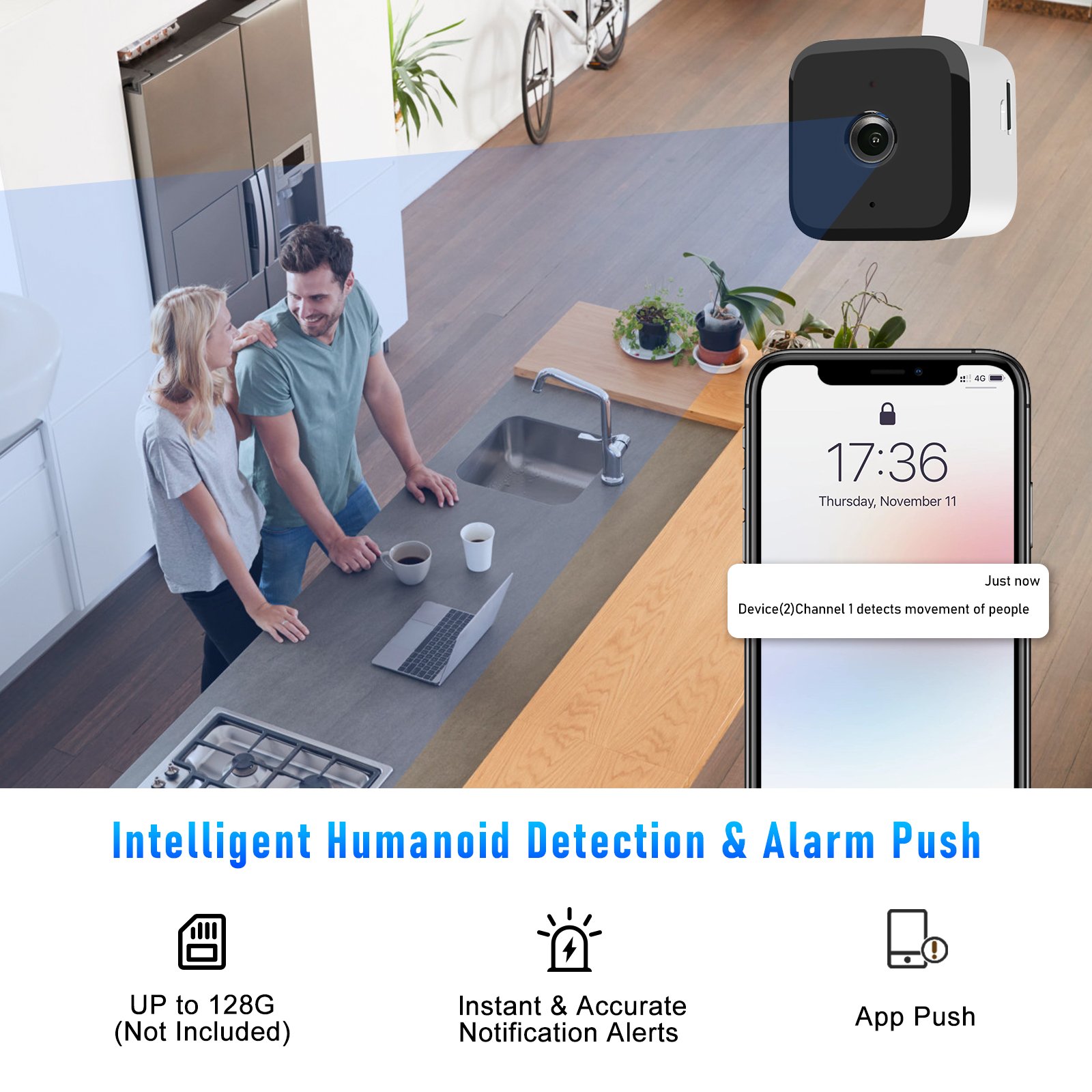 JideTech hot selling 3MP wifi wireless FHD mini camera IP camera two way audio humanoid detection for indoor