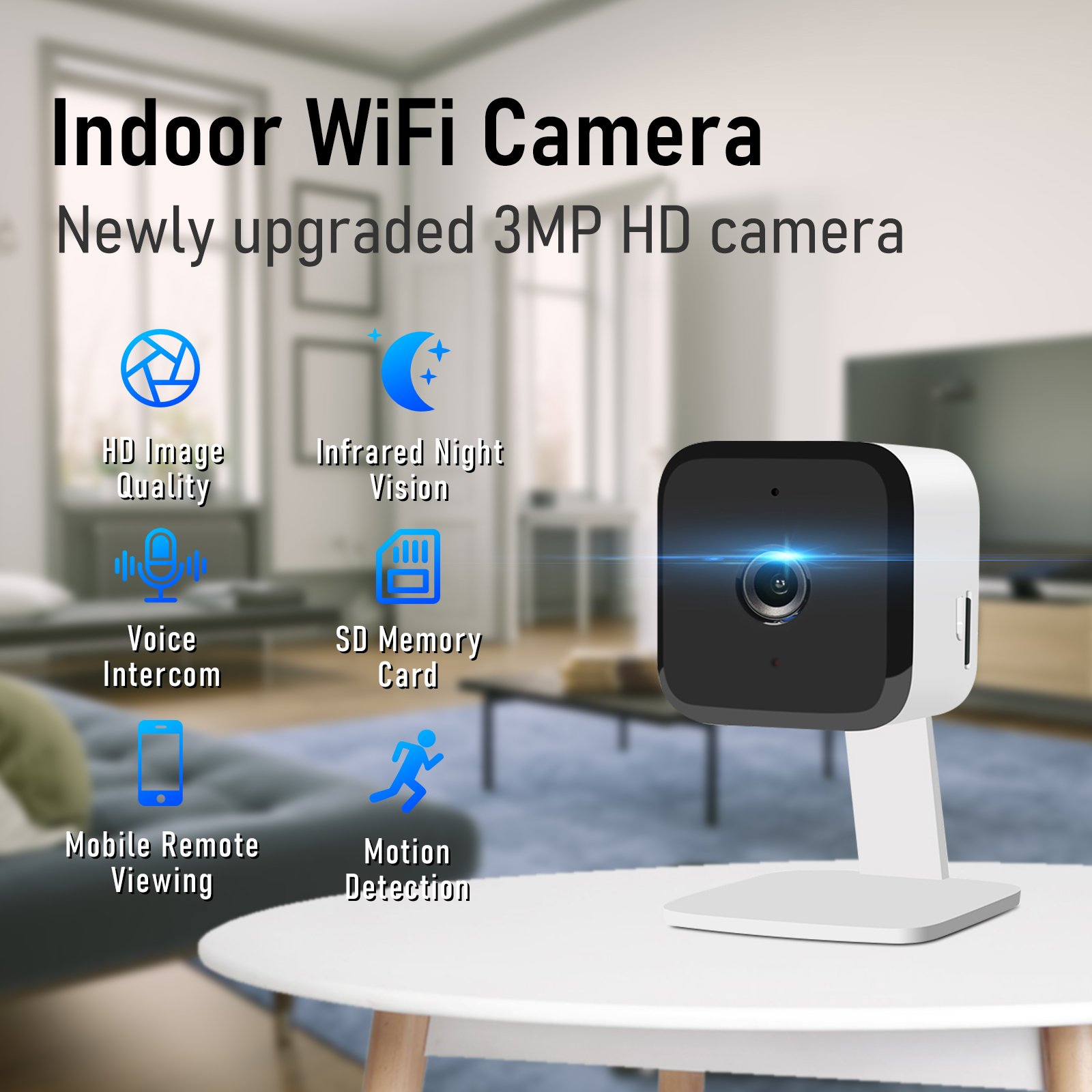 JideTech hot selling 3MP wifi wireless FHD mini camera IP camera two way audio humanoid detection for indoor