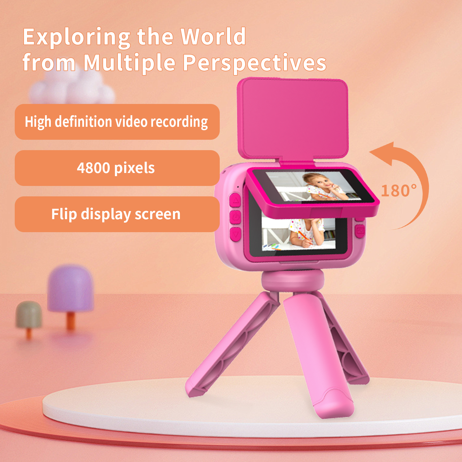 Top No.1 Kids Mini Camera D1 Flip Display Screen 2.4inch HD Video Recording Music Playback Instant Cameras Digital Kids Camera