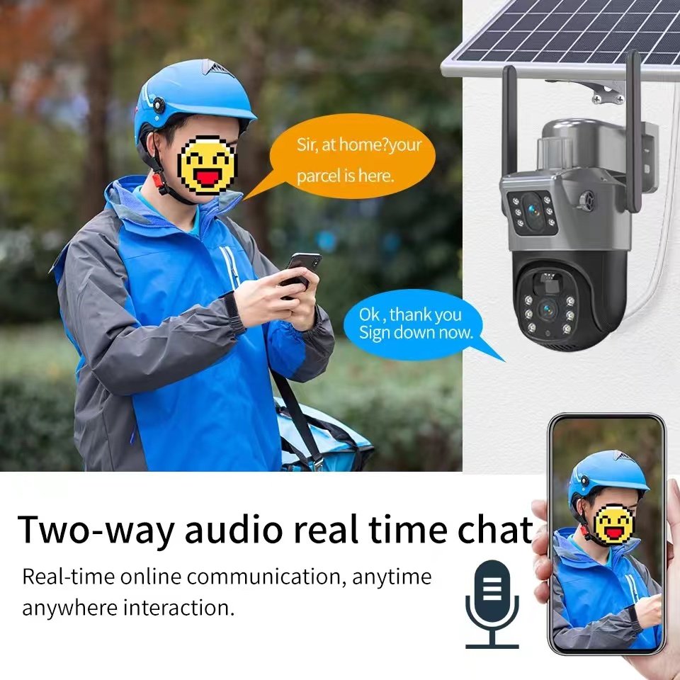 Low Power Outdoor 5MP 4G IP PTZ CCTV Solar Camera Dual Lens Dual Screens PIR Network WIFI Security Surveillance Human Tracking