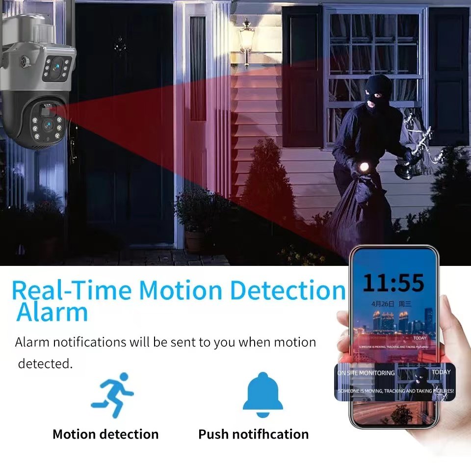 Low Power Outdoor 5MP 4G IP PTZ CCTV Solar Camera Dual Lens Dual Screens PIR Network WIFI Security Surveillance Human Tracking