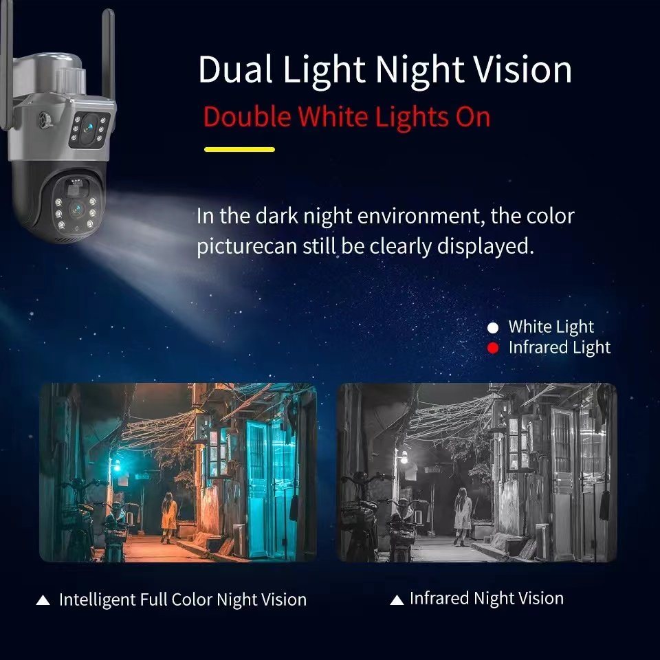 Low Power Outdoor 5MP 4G IP PTZ CCTV Solar Camera Dual Lens Dual Screens PIR Network WIFI Security Surveillance Human Tracking