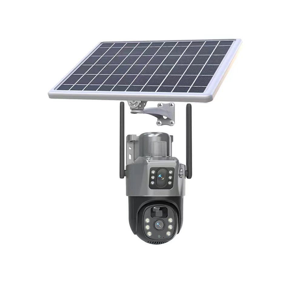 Low Power Outdoor 5MP 4G IP PTZ CCTV Solar Camera Dual Lens Dual Screens PIR Network WIFI Security Surveillance Human Tracking
