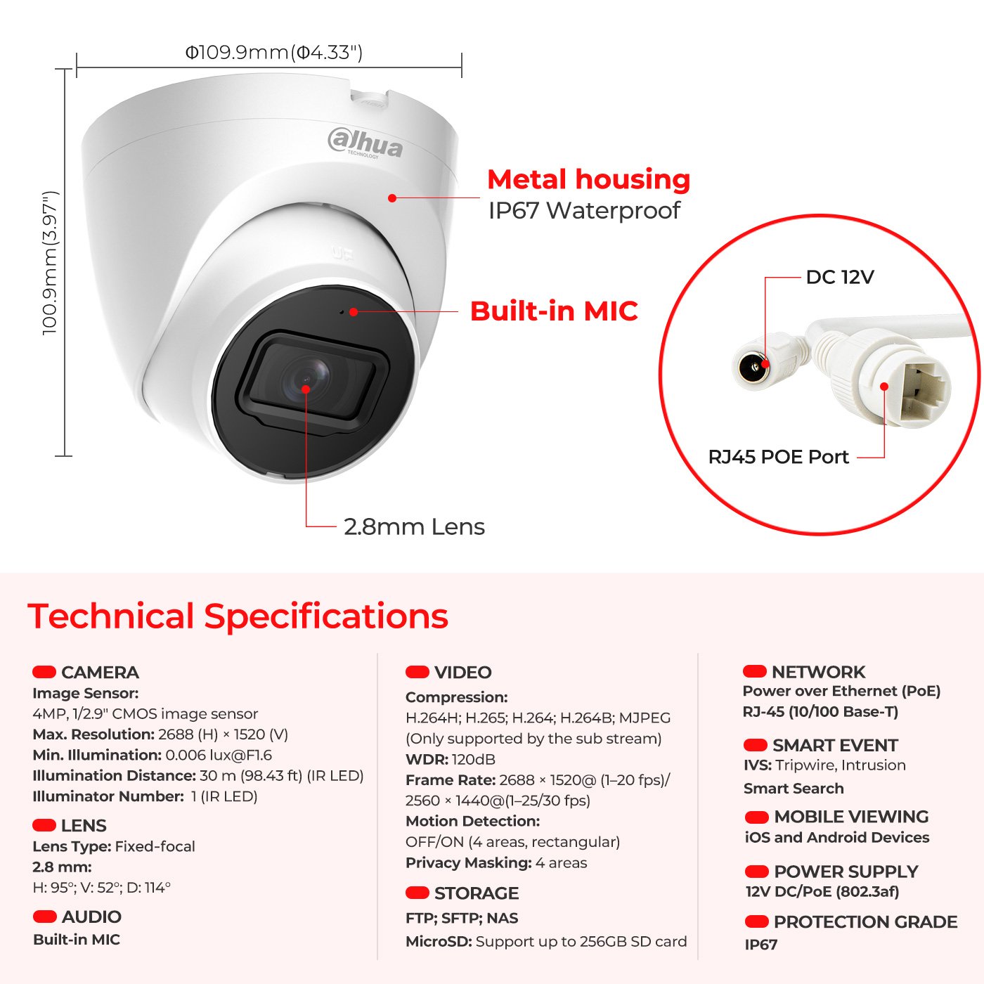 IPC-HDW2441T-S IR Fixed-focal Eyeball Network Camera IPC-HDW2431T-AS-S2 Built-in MIC CCTV IP POE dahua IP camera network camera