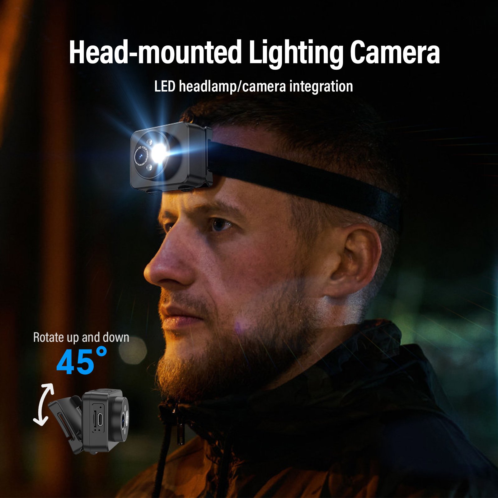 Led waterproof outdoor headlamp 1080P mini sport camera LED smart camera Head Mounted Camera