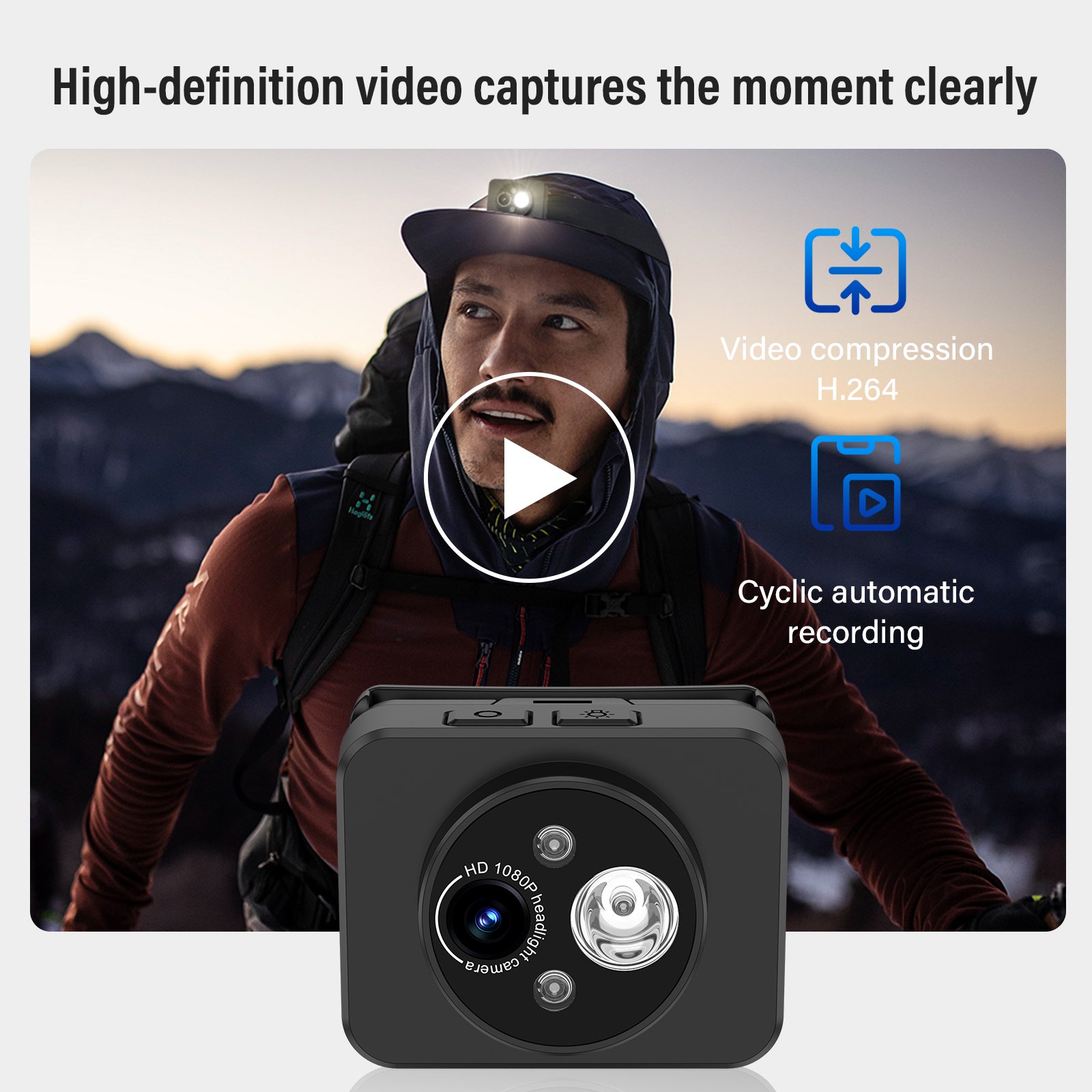 Led waterproof outdoor headlamp 1080P mini sport camera LED smart camera Head Mounted Camera