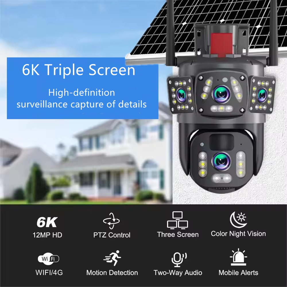 V360PRO 4G 4Eyes 3Pictures Solar Panel Surveillance Wireless Cameras Outdoor 1080P 12MP Wifi IP CCTV PTZ Security Network Camera
